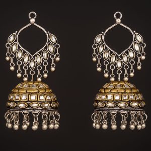 Golden Mirage Jhumka | Oxidised Mirror Work Earrings India