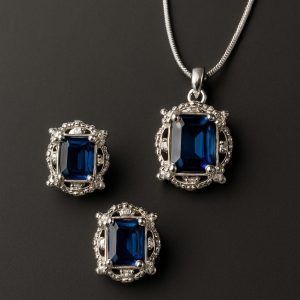 Midnight Majesty Set – Blue Stone Necklace with Matching Earrings for Women