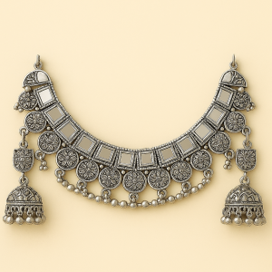 Boho Royalty Set | Oxidised Necklace & Jhumka Jewellery India