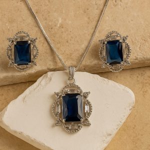 Midnight Majesty Set – Blue Stone Necklace with Matching Earrings for Women