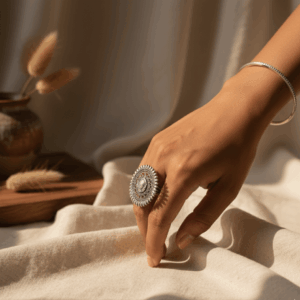 Ethnic handcrafted Budha Boho Ring styled for bohemian fashion