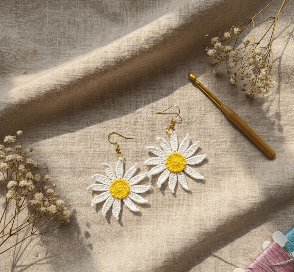 Bright, joyful, and beautifully handmade — The Daisy Loops crochet earrings bring the charm of blooming daisies to your look. Lightweight, artisanal, and crafted with love for everyday sunshine vibes.