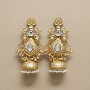 Handcrafted Kashmiri jhumkas with pearl detailing and gold finish by The Ethnic Loop