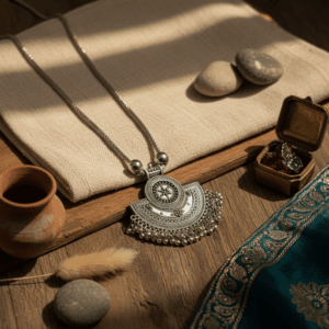Handcrafted Noor Silver Necklace by The Ethnic Loop – Oxidised Boho Statement Jewellery for Women