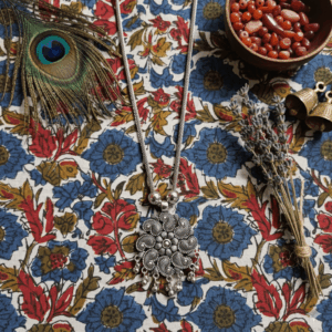 Handcrafted oxidised jewellery with floral design and bead details