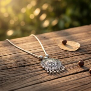 Anti-tarnish oxidised necklace for women – handcrafted silver pendant