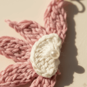 Detailed crochet pattern of pink and ivory handmade earrings