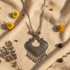 Oxidised crescent necklace for women with handcrafted detailing