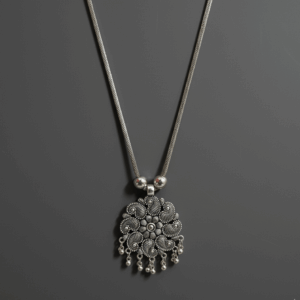 Handcrafted oxidised silver necklace with floral pendant – The Ethnic Loop