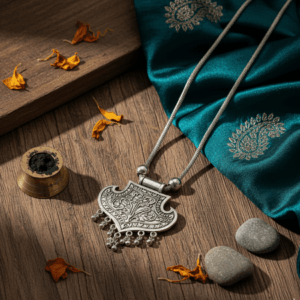 Oxidised silver necklace with engraved pendant and antique finish – The Ethnic Loop